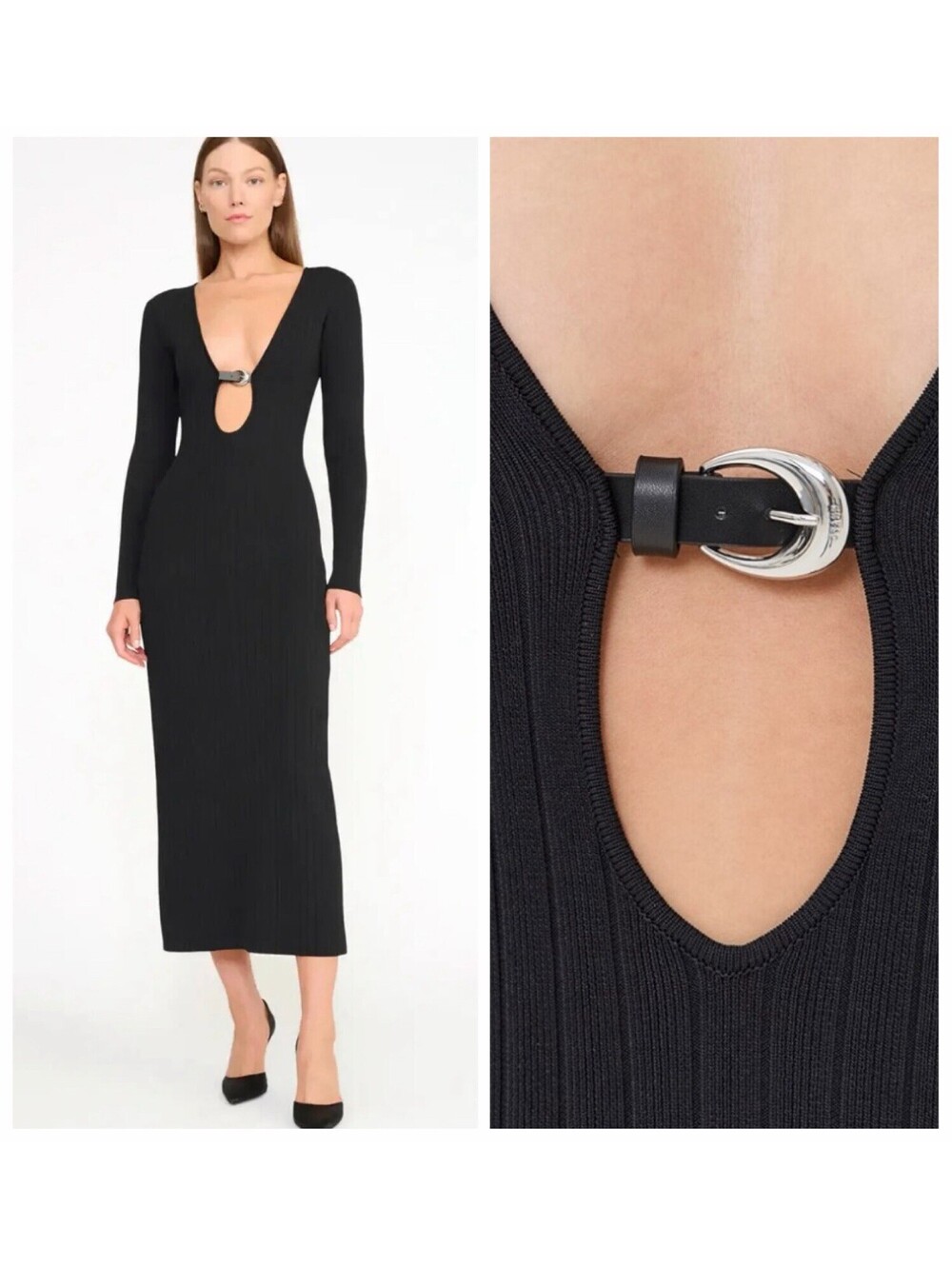 NWT STAUD Murphy L/S Cut Out Buckle Ribbed Knit Cocktail Dress Designer Medium